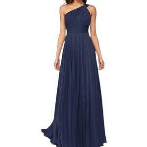 Women's Formal Elegant Navy Blue Evening Gown Size 16 Lace Up Maxi Dress NWT